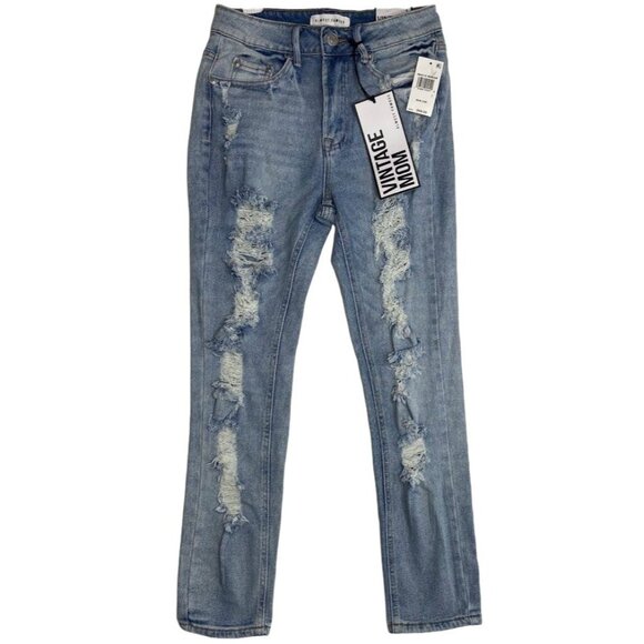 Almost Famous Vintage Mom Jeans Women's Faded Blue Distressed Destructed NEW - Picture 3 of 14